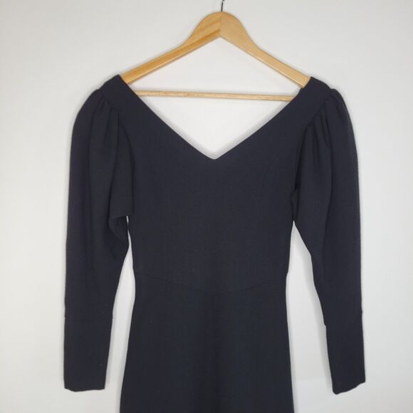 Vintage LAURA ASHLEY Black Wool Princess Dress Size 8 Puff Sleeve Cottagegoth - Picture 6 of 13